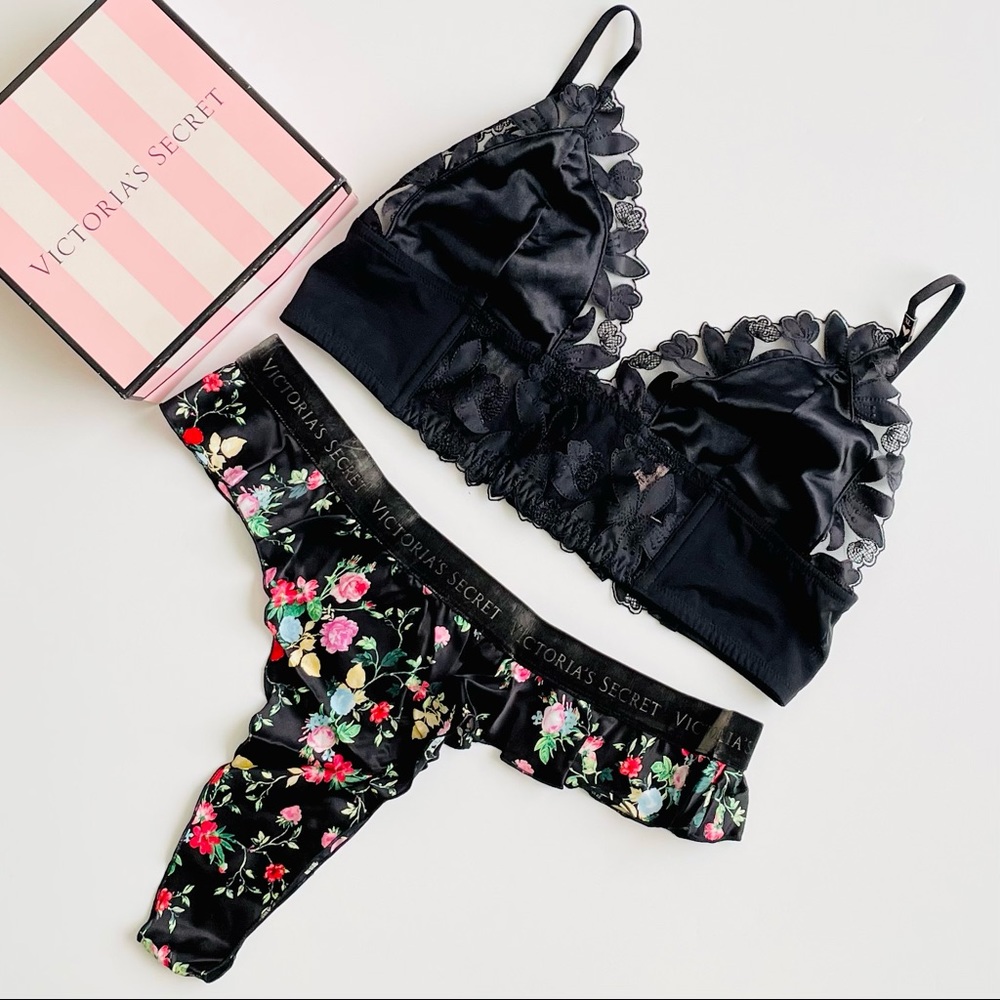 XL Victoria’s Secret black floral bra set